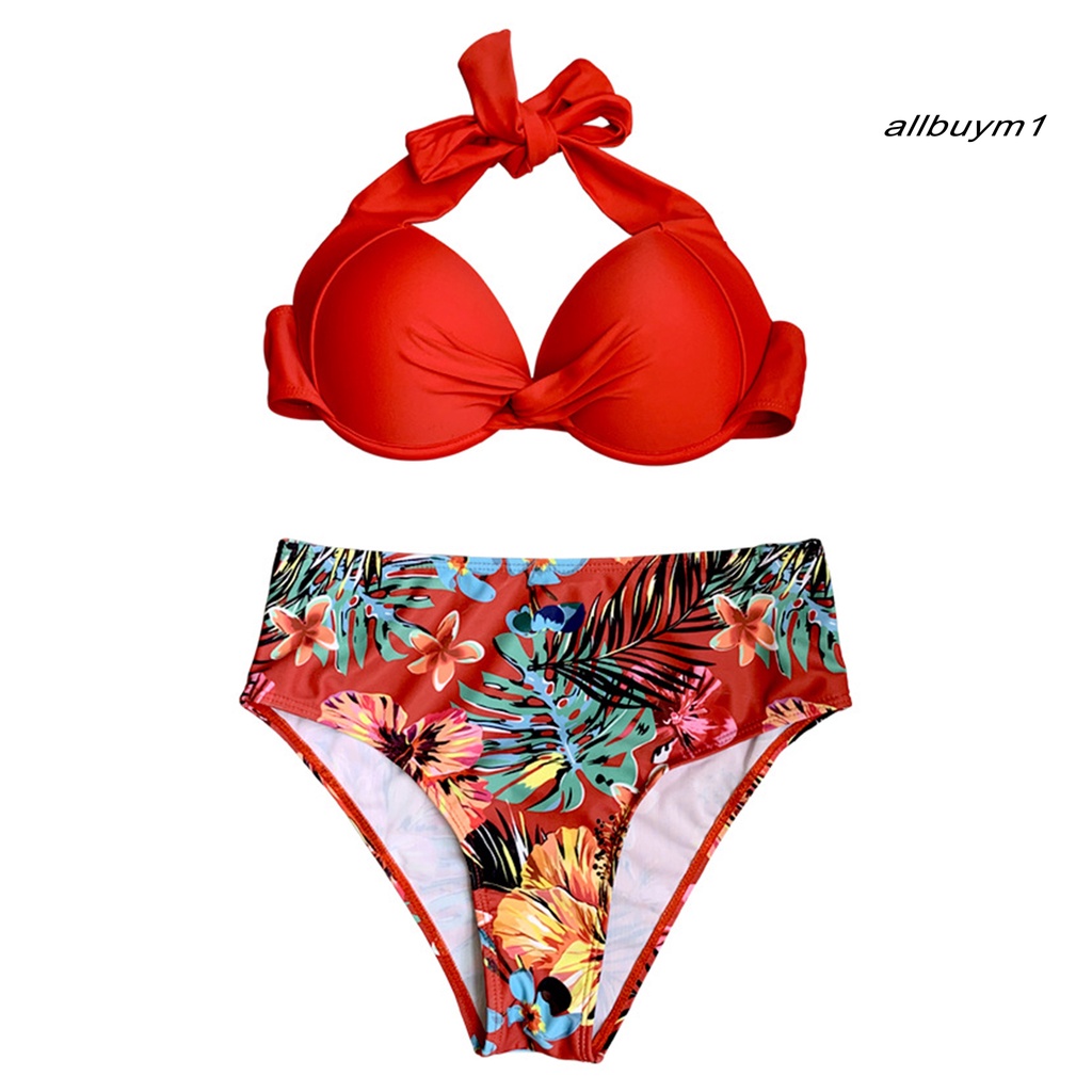 1 Bộ Đồ Bơi Bikini Có Mút Nâng Ngực Không Phai Họa Tiết Hoa Chất Liệu Polyester Cho Nữ