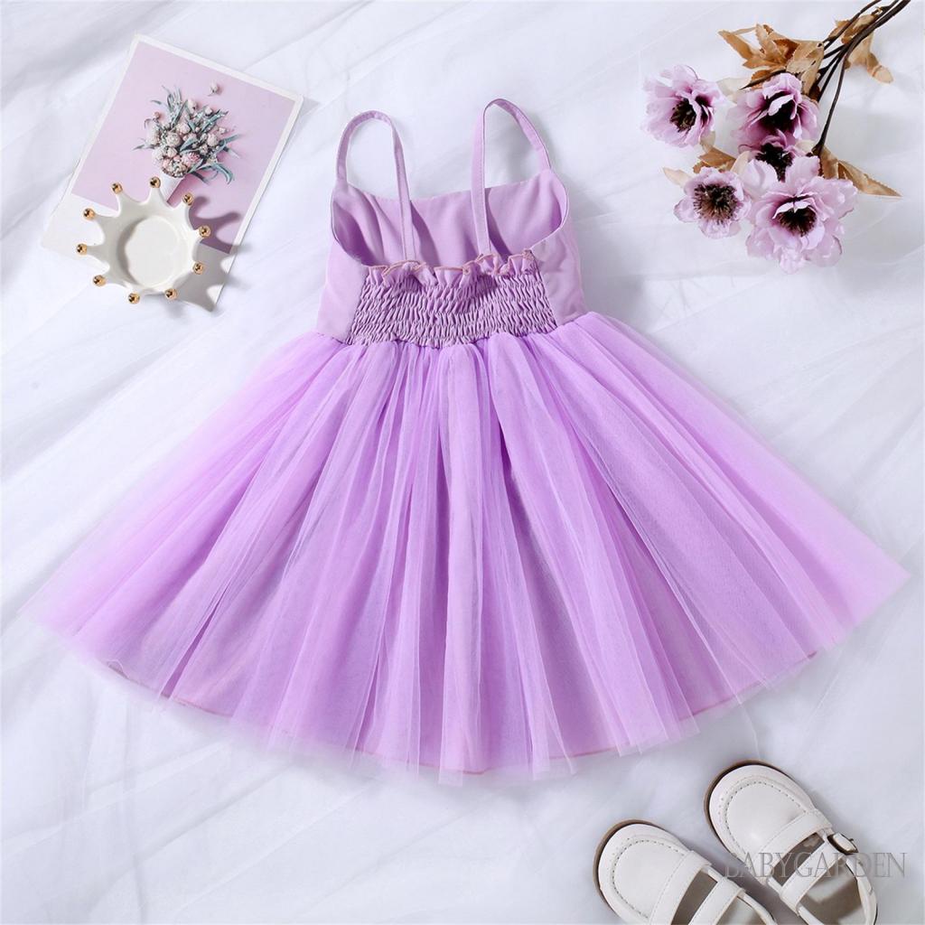 Đầm Công Chúa Dáng Chữ A Không Tay Vải Tuyn Đính Hoa Ngọc Trai Màu Xanh Lá / Hồng / Tím Cho Bé Gái 1-6 Tuổi Dự Tiệc