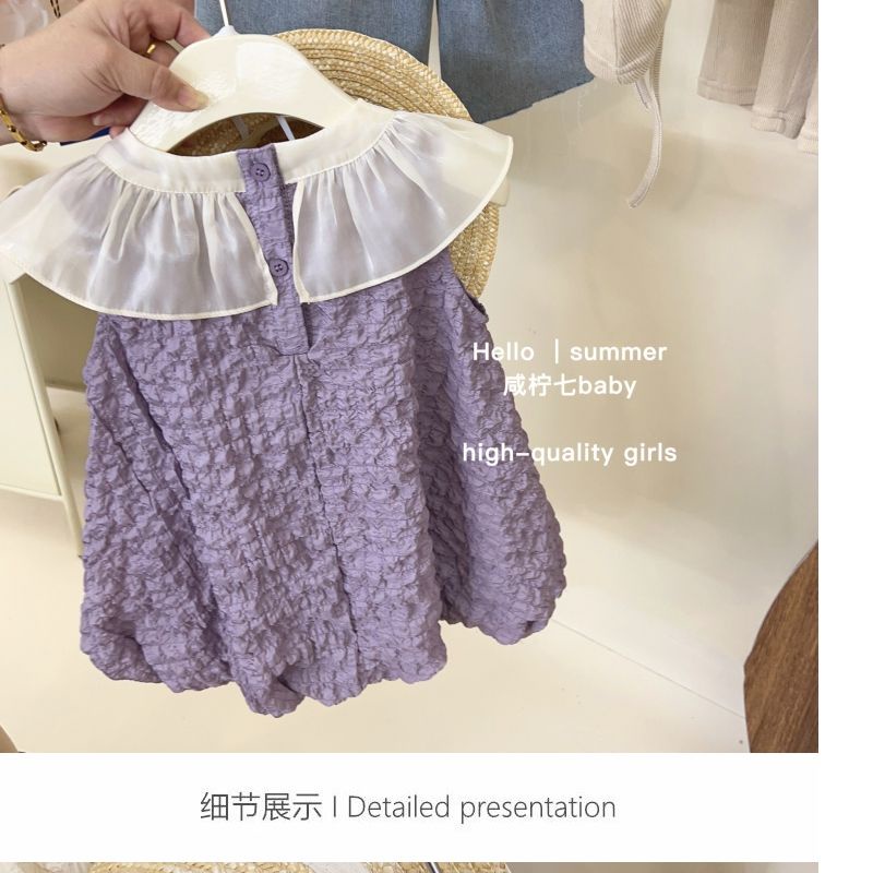 Đầm Công Chúa Màu Tím Cổ Búp Bê Phong Cách Phương Tây Thời Trang Mùa Hè Cho Bé Gái