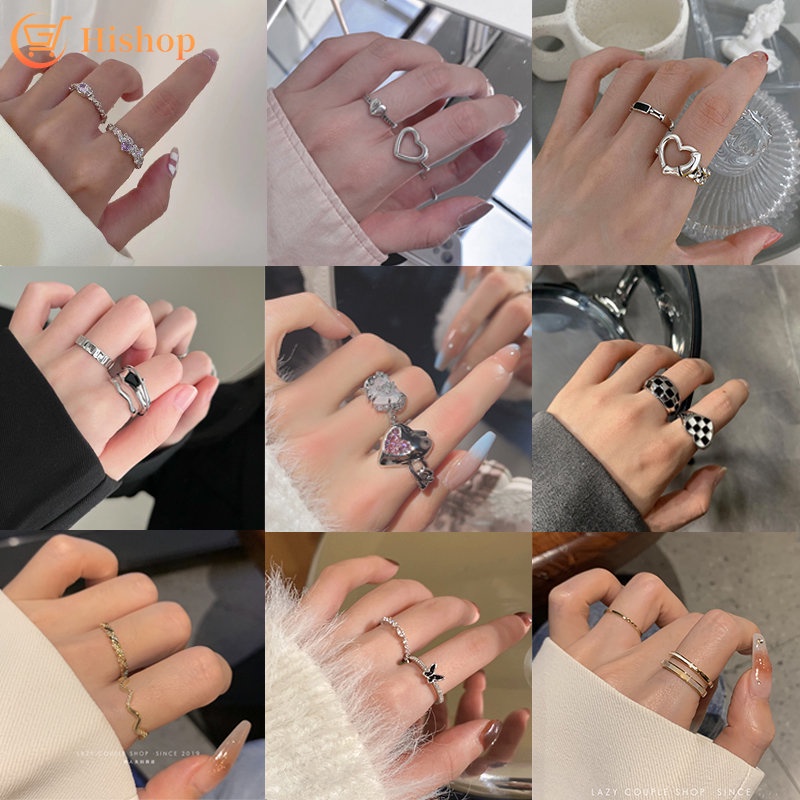 Bộ Nhẫn Hình Hoa Trà / Bướm / Ngọc Trai Thời Trang Cho Nữ