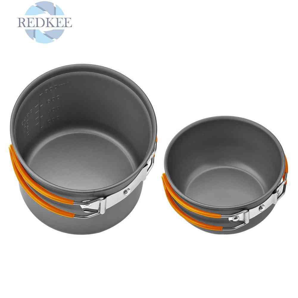 Bộ Nồi Nấu Ăn Có Tay Cầm Màu Cam Tiện Dụng Mang Theo Du Lịch Cắm Trại