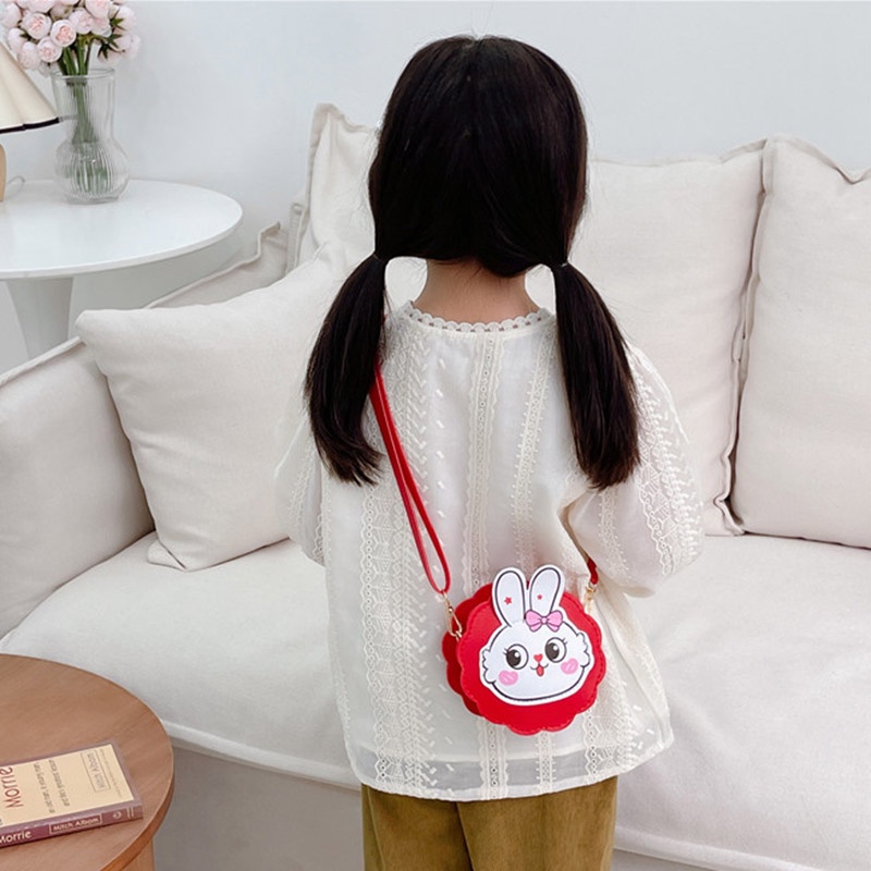 Túi Đeo Chéo Hình Tròn Nhỏ In Họa Tiết Thỏ Hoạt Hình Phong Cách Hàn Quốc Thời Trang Cho Bé Gái