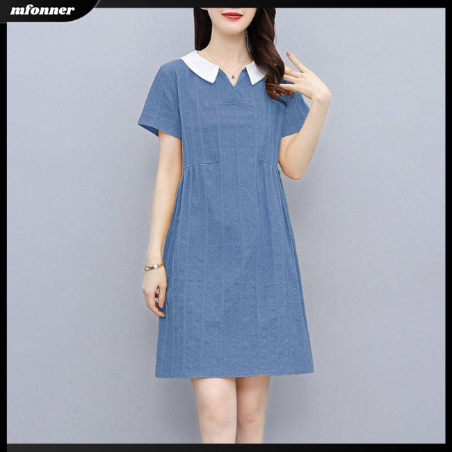 Đầm Chữ A Vải Lanh Cotton Tay Ngắn Màu Sắc Ngọt Ngào Cho Nữ