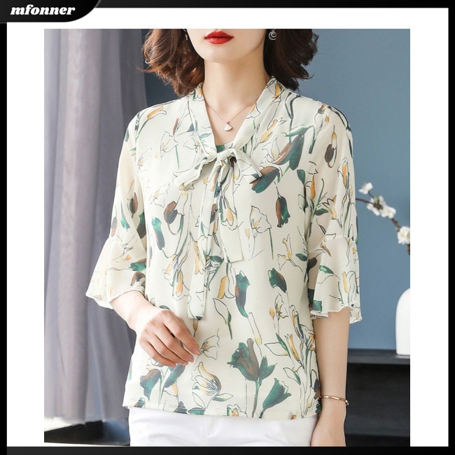 Áo Sơ Mi Tay Ngắn Cổ Chữ V Họa Tiết Hoa Phong Cách Retro Dành Cho Nữ