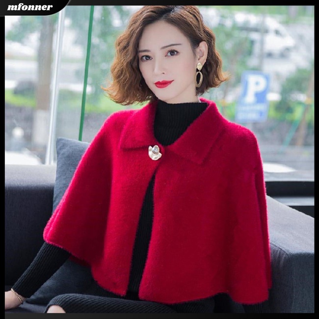 Áo Choàng Cardigan Len Mùa Đông Tay 3 / 4 Màu Trơn Cổ Bẻ Cho Nữ