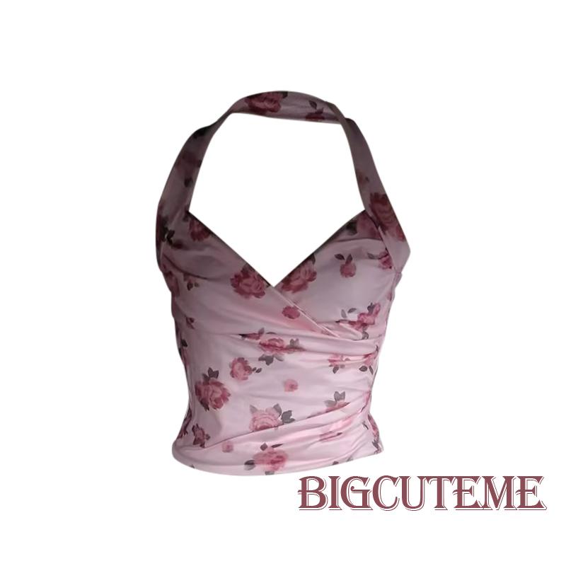 Áo Lửng Không Tay Cổ V Họa Tiết Hoa Thời Trang Cho Nữ