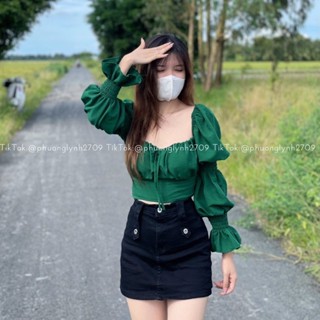 Áo Voan Công Chúa Trễ Vai Kèm Dây Đeo Cổ Tay Dài Xếp Tầng Bồng Bềnh Phối Bo Nhún Sau Lưng TTSLA1049