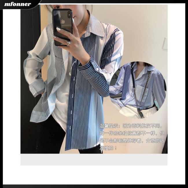 Áo Sơ Mi Nữ Tay Dài Dáng Rộng Họa Tiết Kẻ Sọc Thời Trang