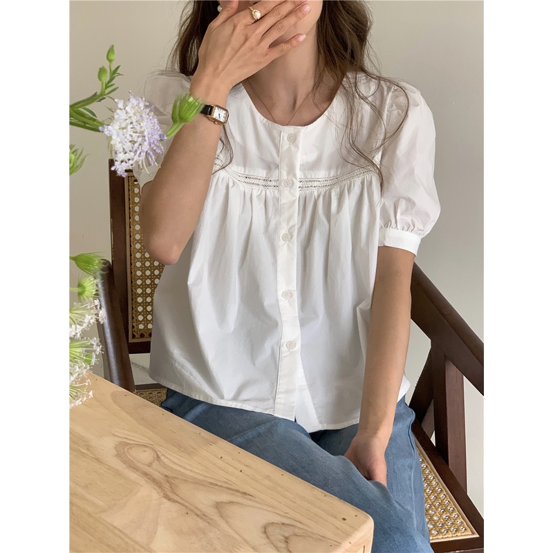 SUXI Áo Kiểu Tay Ngắn Cổ Vuông Phong Cách Hàn Quốc Ngọt Ngào Thời Trang Mùa Hè Cho Nữ