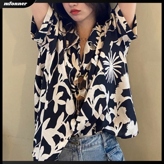 Áo Sơ Mi Tay Lỡ Dáng Rộng In Họa Tiết Phong Cách Cổ Điển Thời Trang Mùa Hè Xinh Xắn Cho Nữ