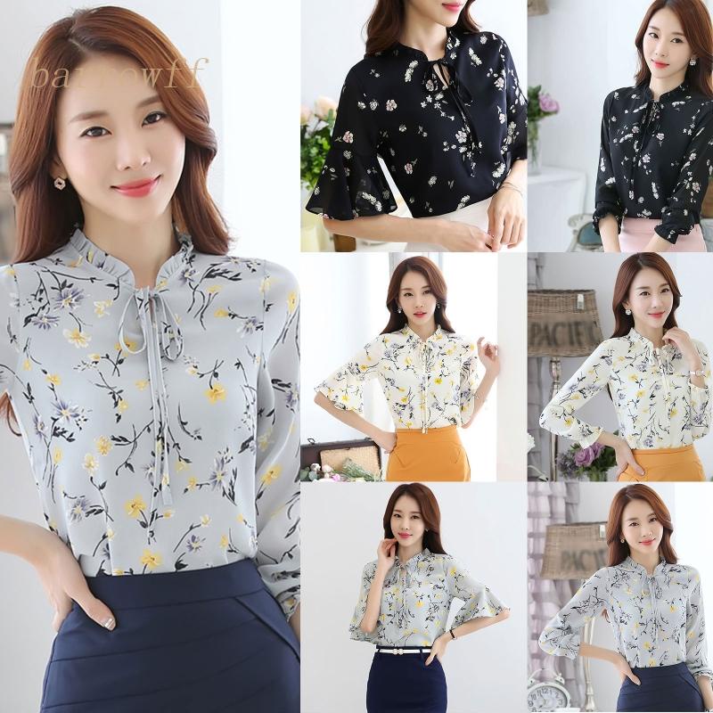 Áo Sơ Mi Voan Tay Dài Họa Tiết Hoa Thời Trang Cho Nữ