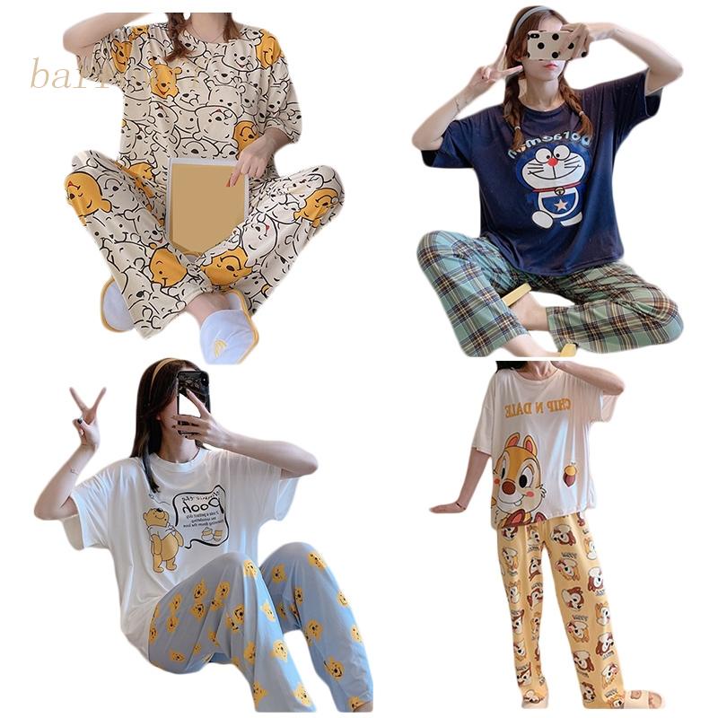 Bộ Đồ Ngủ Hai Mảnh Thoáng Khí In Họa Tiết Hoạt Hình Dễ Thương Cho Nữ