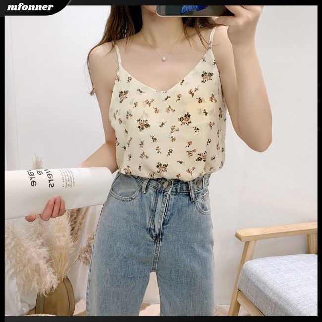 Áo Chiffon Hai Lớp Cổ Chữ V In Họa Tiết Hoa Thời Trang Dành Cho Nữ