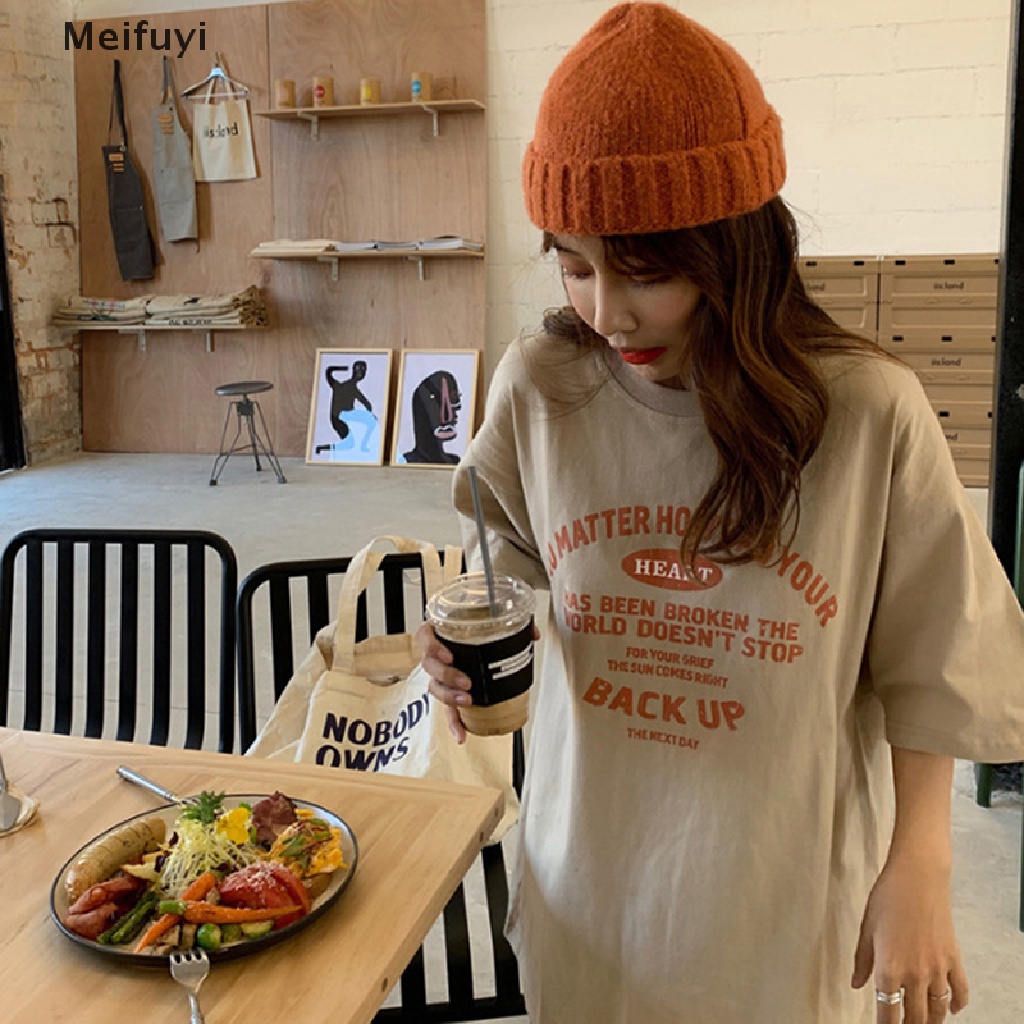 Áo Thun Tay Ngắn Cổ Tròn Dáng Rộng In Chữ Thời Trang Mùa Hè Cho Nữ