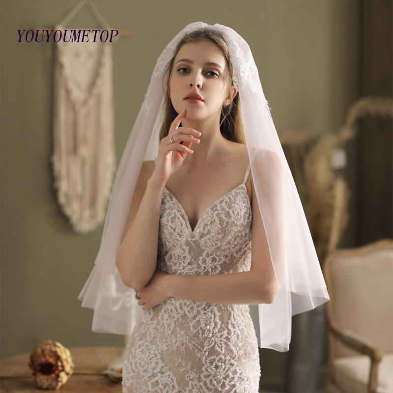 Mạng Che Mặt 2 Tầng Bằng Vải Tuyn Ren Hoa Phụ Kiện Tóc Cho Cô Dâu