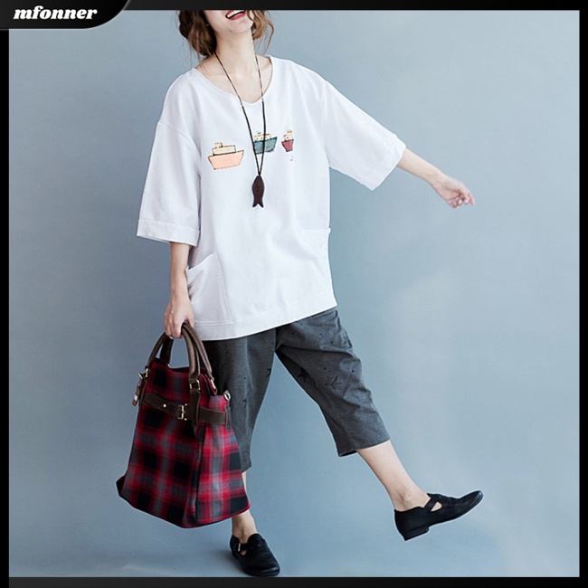 Áo Thun Tay Ngắn Plus Size Có Túi Thời Trang Mùa Hè Cho Nữ