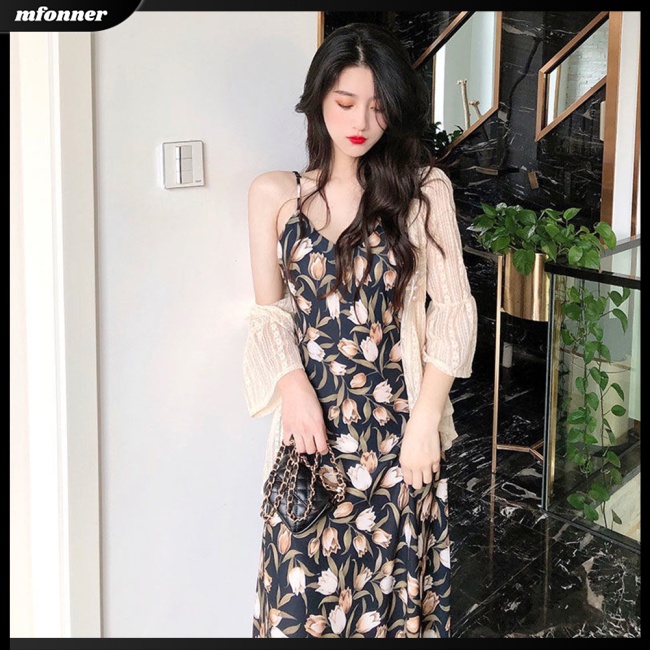 Đầm Dài Hai Dây Phong Cách Retro Thời Trang Mùa Hè Dành Cho Nữ