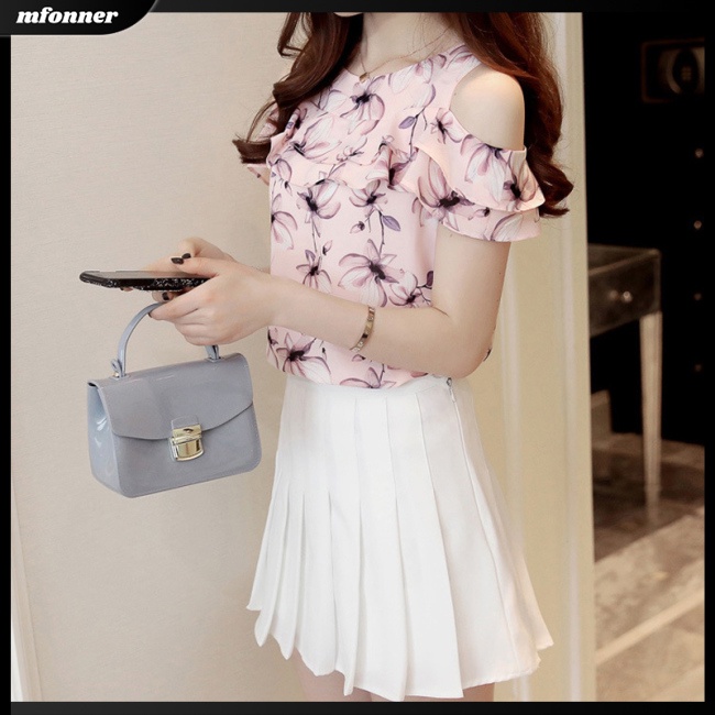 Áo Nữ Tay Ngắn Hở Vai Họa Tiết Hoa Thời Trang Quyến Rũ