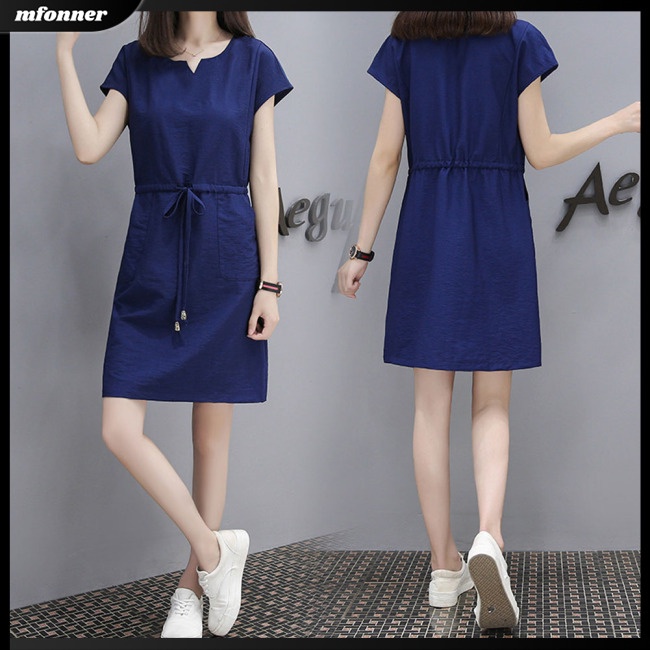 Đầm Tay Ngắn Cổ Chữ V Dáng Rộng Thời Trang Mùa Hè Xinh Xắn Cho Nữ