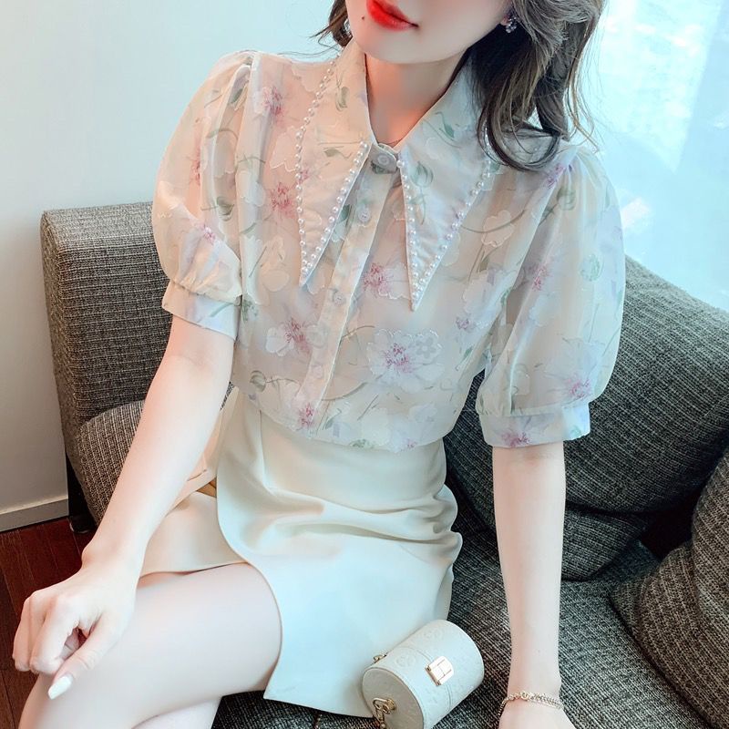 Áo Sơ Mi Chiffon Tay Ngắn Cổ Bẻ In Họa Tiết Thời Trang Mùa Hè Cho Nữ