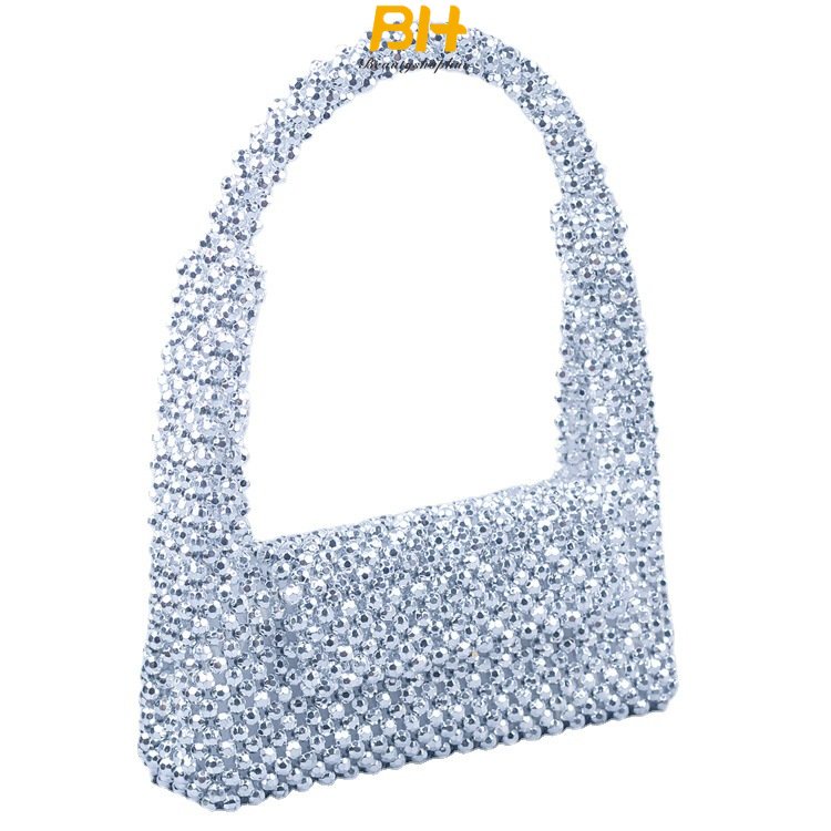 Túi Xách Đeo Vai Đính Hạt Acrylic Màu Bạc Phong Cách Mới