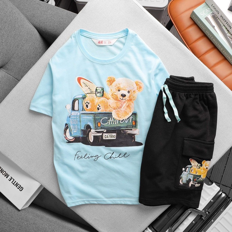 BỘ QUẦN ÁO BÉ TRAI TÚI HỘP SIZE ĐẠI 29-65kg ÁO COTTON QUẦN DA CÁ