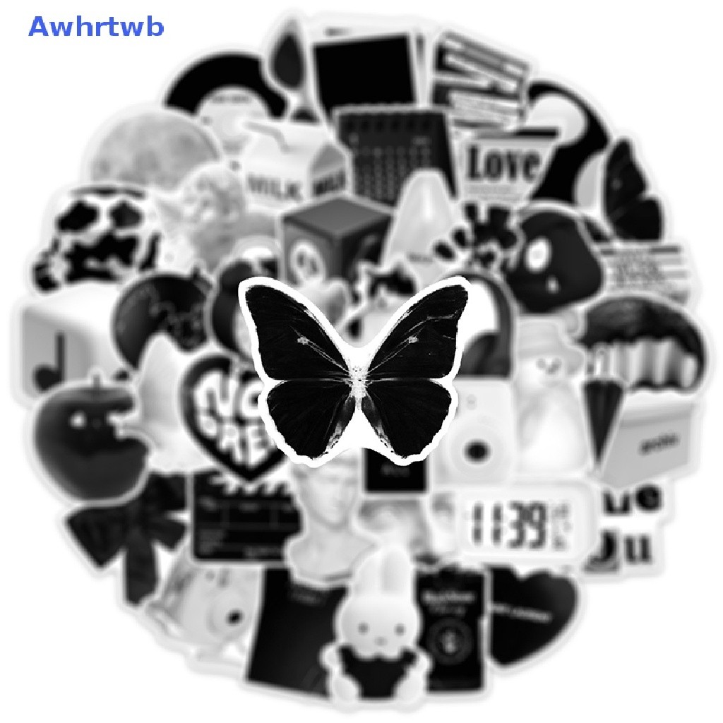 Set 50 Sticker Màu Trắng Đen Trang Trí Sổ Tay DIY Mới