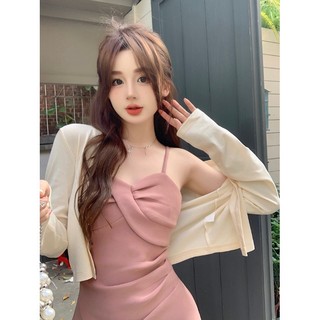 Đầm Hai Dây Dáng Dài Chống Nắng Màu Hồng Đen Thời Trang Mùa Hè