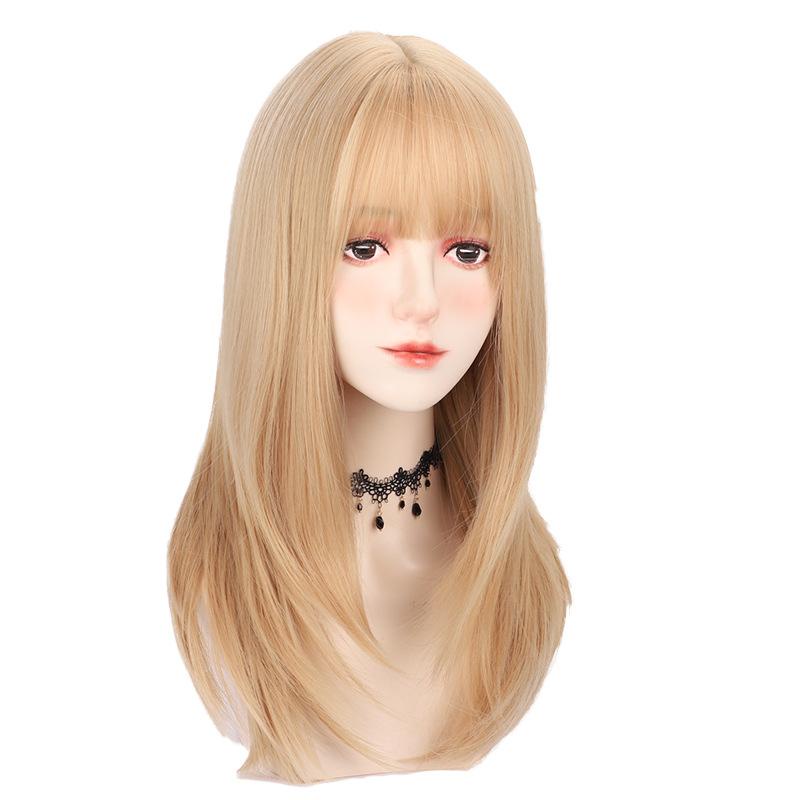 Tóc Giả Dài Thẳng Bằng Lụa Chịu Nhiệt Độ Cao Màu Vàng Kim Phiên Bản Hàn Quốc Cho Nữ