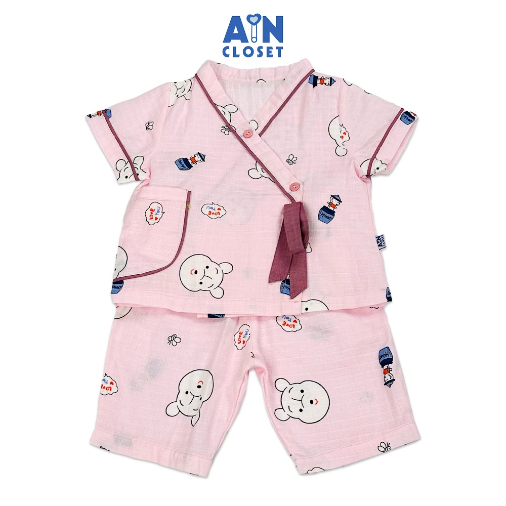 Bộ quần áo lửng bé gái họa tiết Gấu Pooh Tím xô sợi tre - AICDBGJQKYTO - AIN Closet