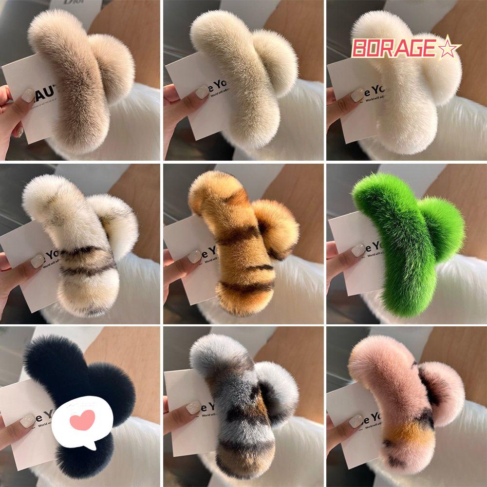 Kẹp Tóc Hình Thỏ Phủ Lông Mềm Mại Dễ Thương