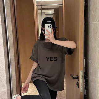 Áo Thun 100% Cotton Tay Ngắn Cổ Tròn In Chữ YES Thời Trang Mùa Hè Hàn Quốc Cho Nữ