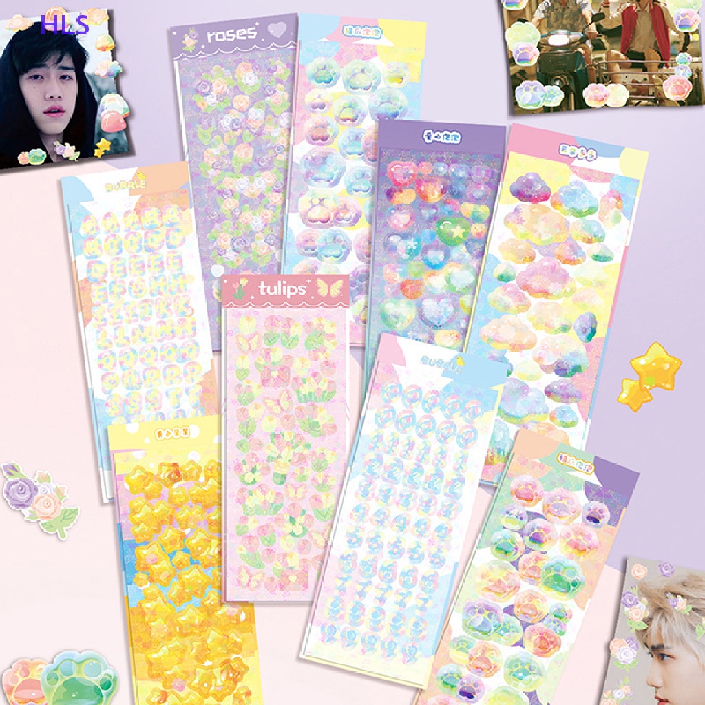 [HLS] Bộ 4 Miếng Dán Chủ Đề Bong Bóng Goo DIY Trang Trí Nhật Ký Điện Thoại Album Ảnh