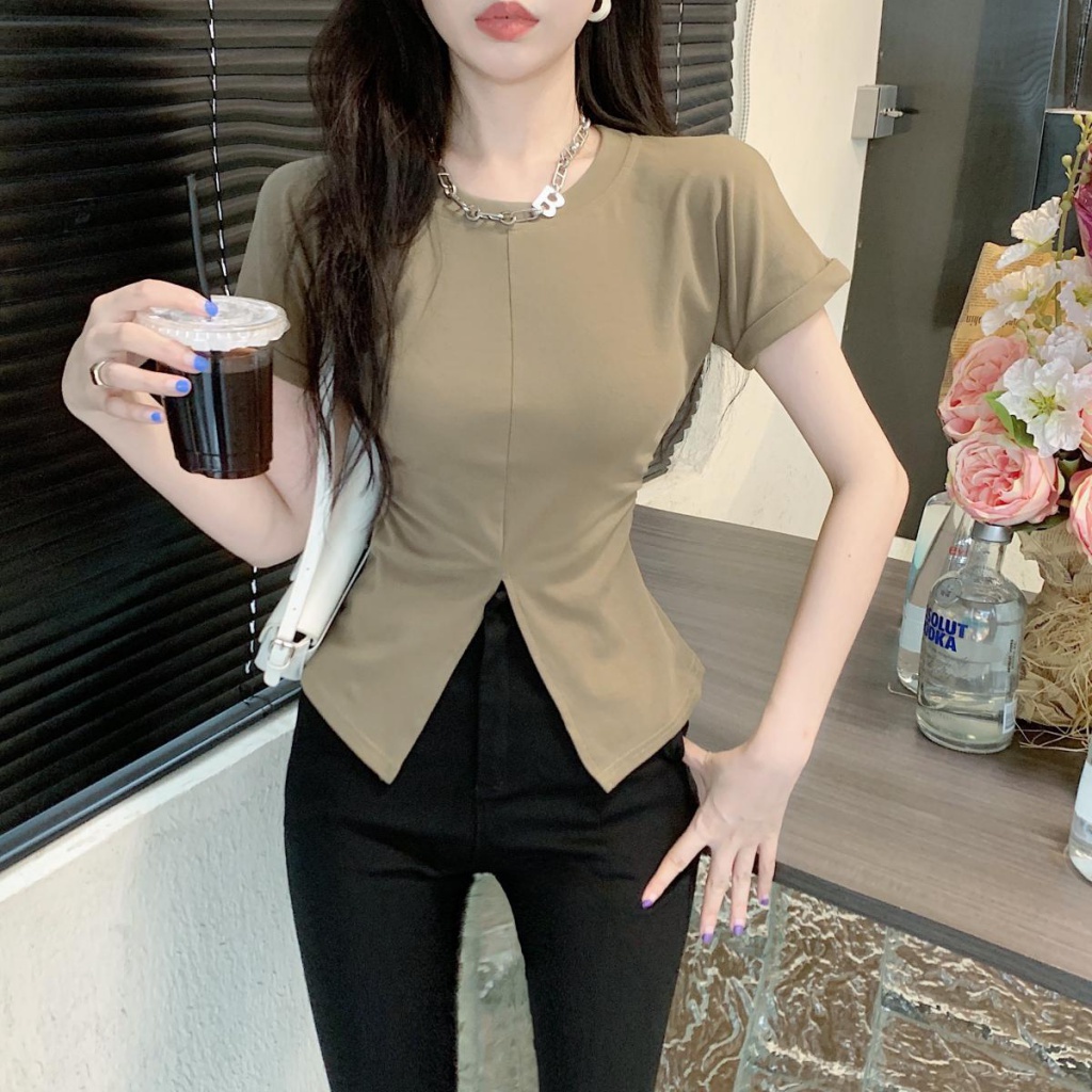 Áo Thun Nữ Ngắn Tay Lệch Tà Gợi Cảm