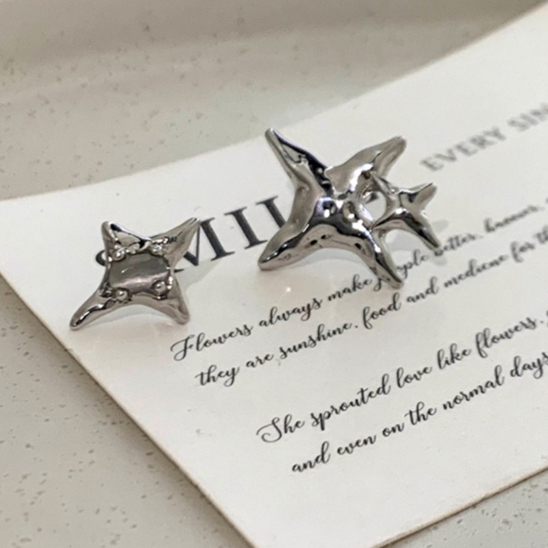 Khuyên Tai Ngôi Sao Bằng Kim Loại Dạng Lỏng Không Đối Xứng Phong Cách Hàn Quốc Sang Trọng Cho Nam Và Nữ