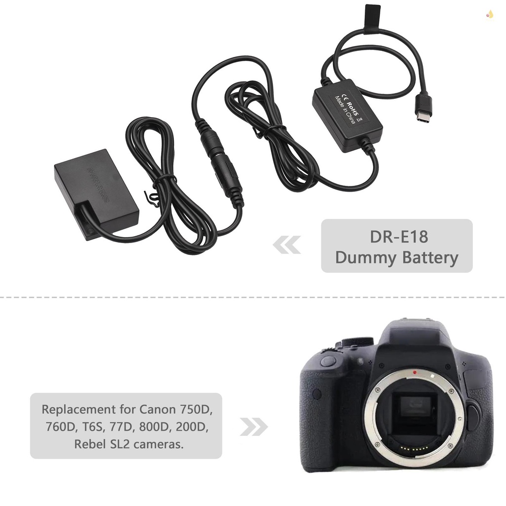 Dây Cáp PD USB Loại C DR-E18 DC LP-E17 Thay Thế Cho 750D 760D T6S 77D 800D 200D Rebel SL2