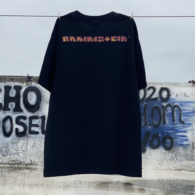 Ram-mstein &amp; - Áo Thun Tay Ngắn Họa Tiết Ngọn Lửa Nước Rửa Phong Cách retro Đường Phố Mới Nhất Đức Cho Nam Và Nữ