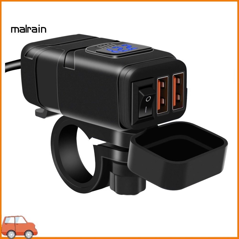 Cục Sạc Nhanh QC3.0 Hai Cổng USB Có Vôn Kế Cho Xe Máy