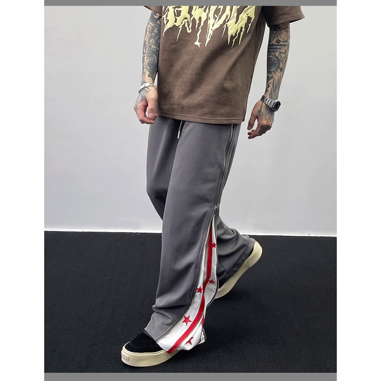 Quần Dài Ống Rộng Phối Khóa Kéo Họa Tiết Ngôi Sao Thời Trang Cho Nam