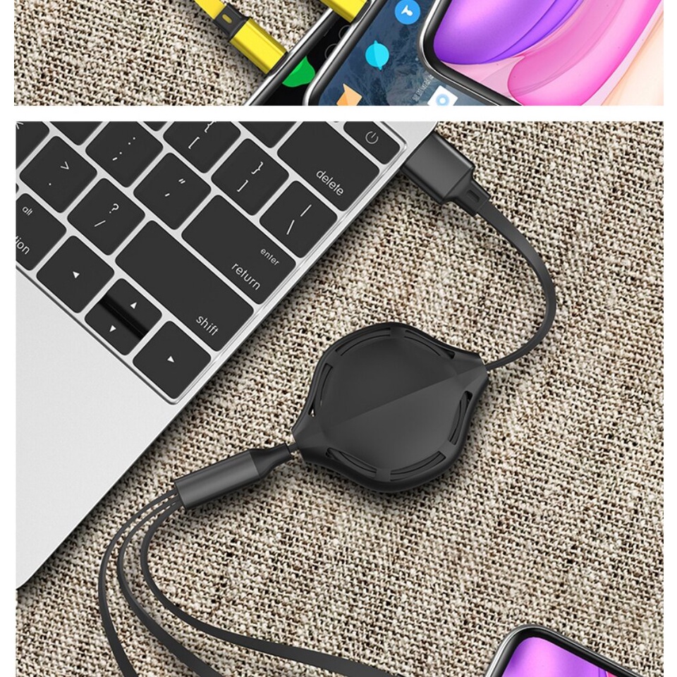 Dây Cáp Sạc Nhanh 3 Trong 1 USB Android + type-c + IOS Cho vivo oppo samsung xiaomi huawei