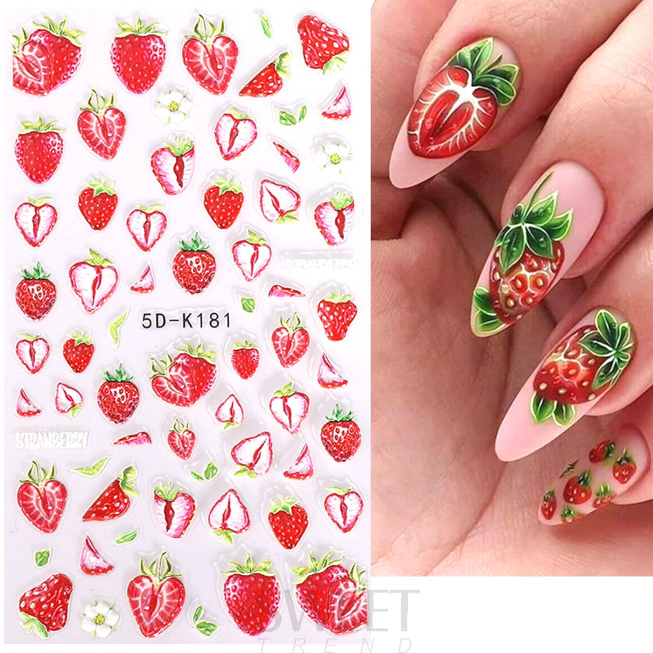 5d Chanh Dập Nổi Dán Móng Tay Anh Đào Dâu Dưa Hấu Trái Cây Mùa Hè Khắc Đề Can Làm Móng Tay Trang Trí