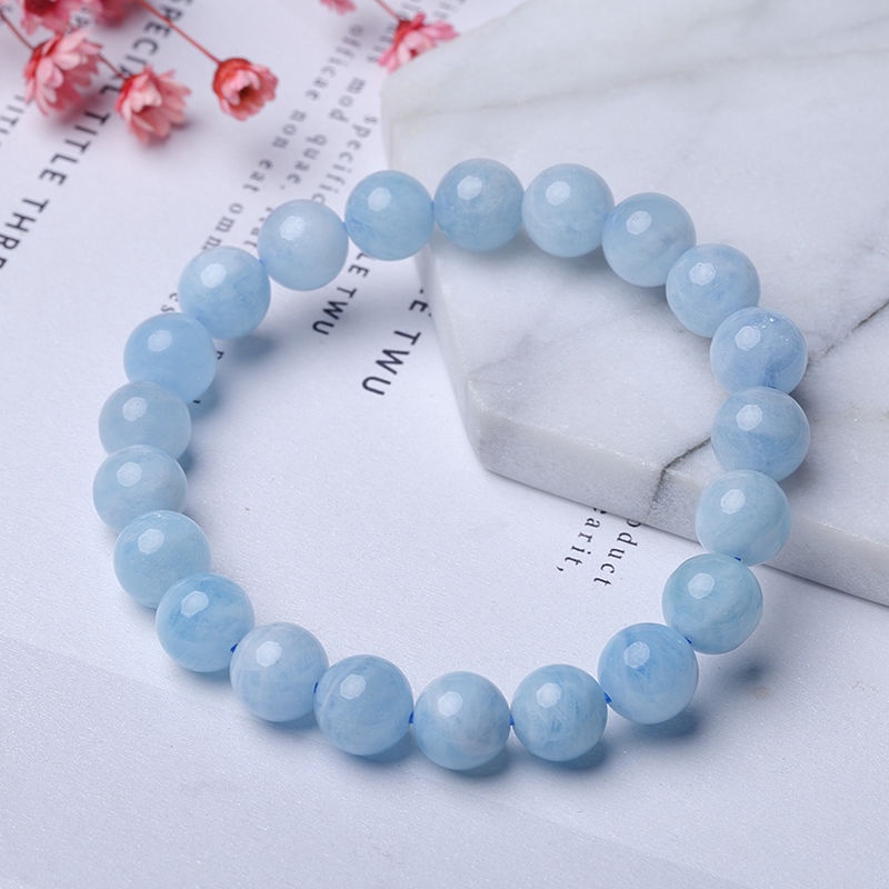 Vòng Đeo Tay Bằng Aquamarine Tự Nhiên Màu Xanh Dương Pha Lê Thời Trang Mùa Hè Cho Nữ
