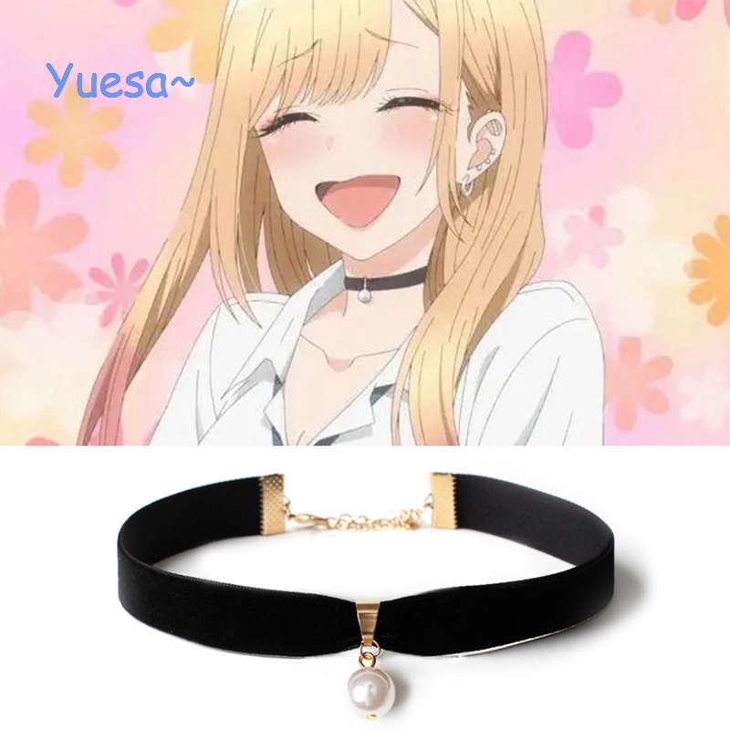 Yuesa Vòng Cổ Choker Ngọc Trai Đen Mặt Hình Anime My Dress Up Darling Kitagawa Marin