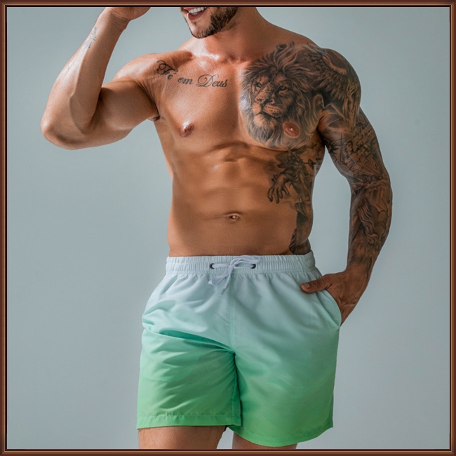 Quần Short Thể Thao Đi Biển Plus Size Chống Thấm Nước In Màu Gradient Nhanh Khô Cho Nam