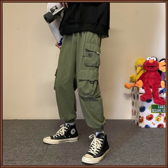 Quần Dài Ống Đứng Dáng Rộng Lưng Vừa Nhiều Túi Thoáng Khí Màu Sắc Đơn Giản Cho Nam