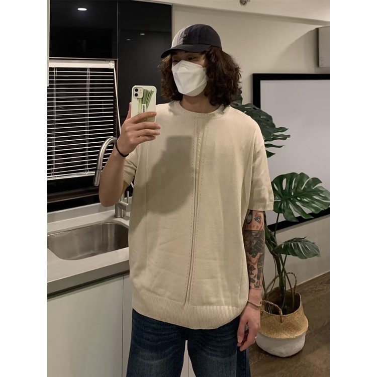 Áo Thun Dệt Kim Ngắn Tay Cổ Tròn Thiết Kế Đơn Giản Thời Trang Cho Nam