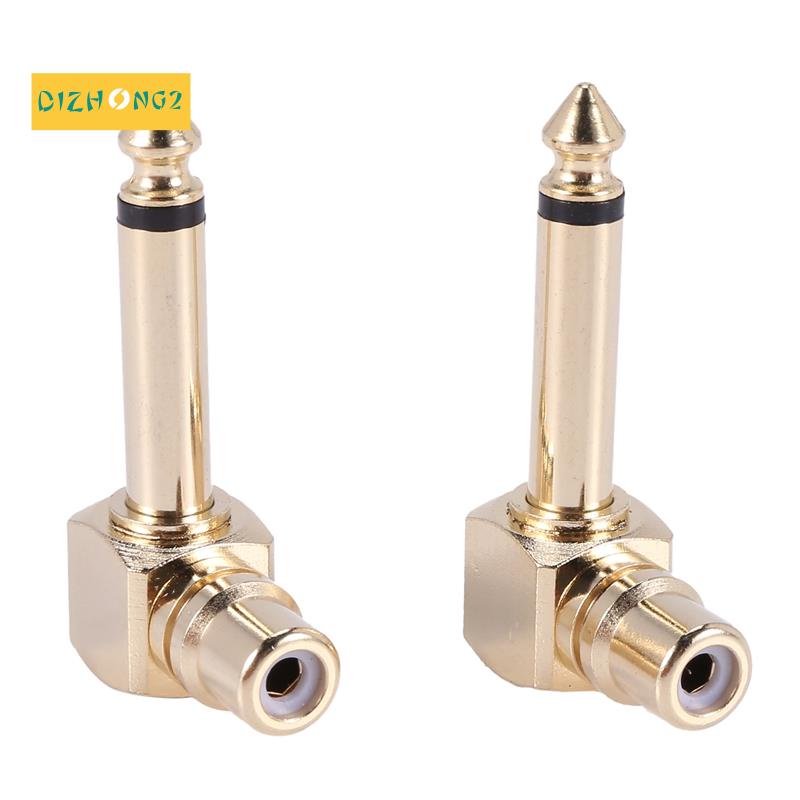 Set 2 Đầu Chuyển Đổi Âm Thanh RCA Female Sang 1 / 4 inch Mono Male Góc Phải Màu Vàng