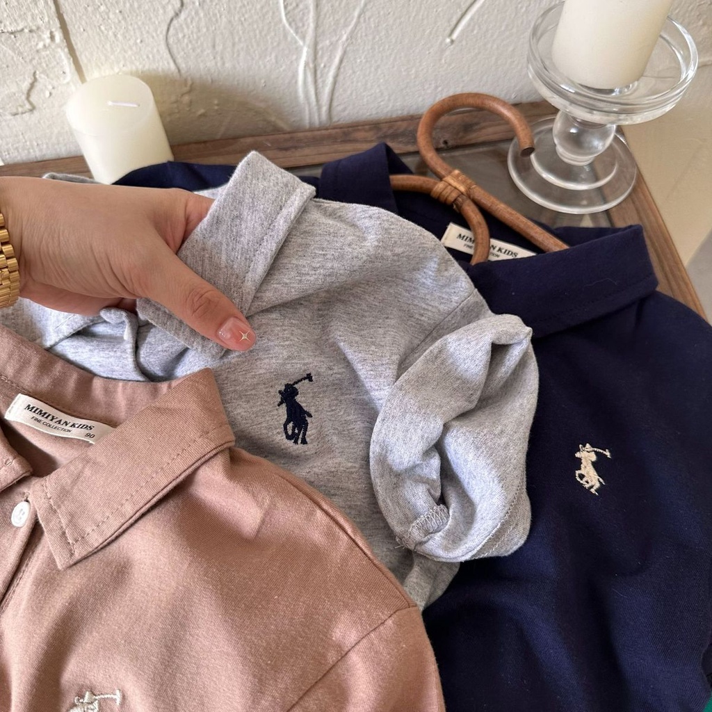 Bộ Áo Thun polo Ngắn Tay Thêu Họa Tiết + Quần short Thời Trang Mùa Hè Cho Bé