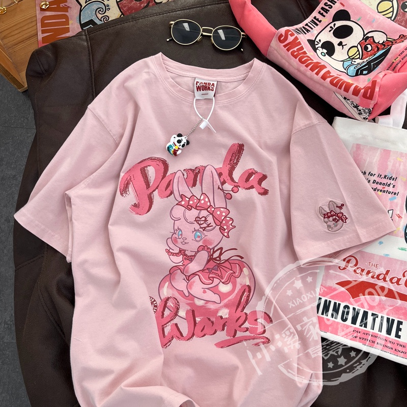 Áo Thun Tay Ngắn Dáng Rộng In Họa Tiết Hoạt Hình Phong Cách Hồng Kông Thời Trang Cho Nữ