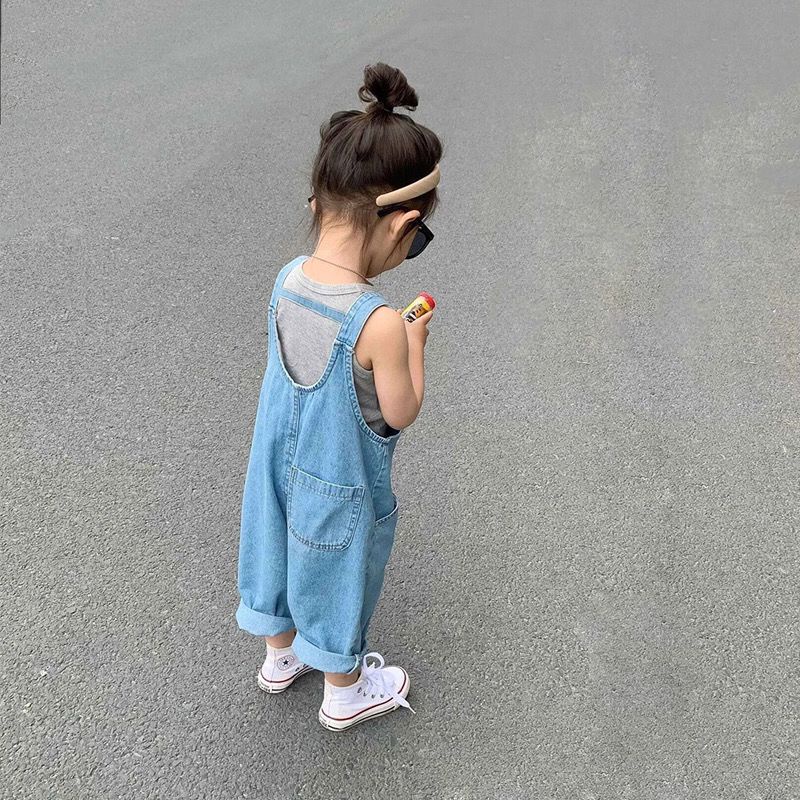 Hàng Mới Về Quần Yếm Denim Dáng Rộng Dễ Phối Đồ Thời Trang Xuân Thu Cho Bé Gái 1-3 Tuổi